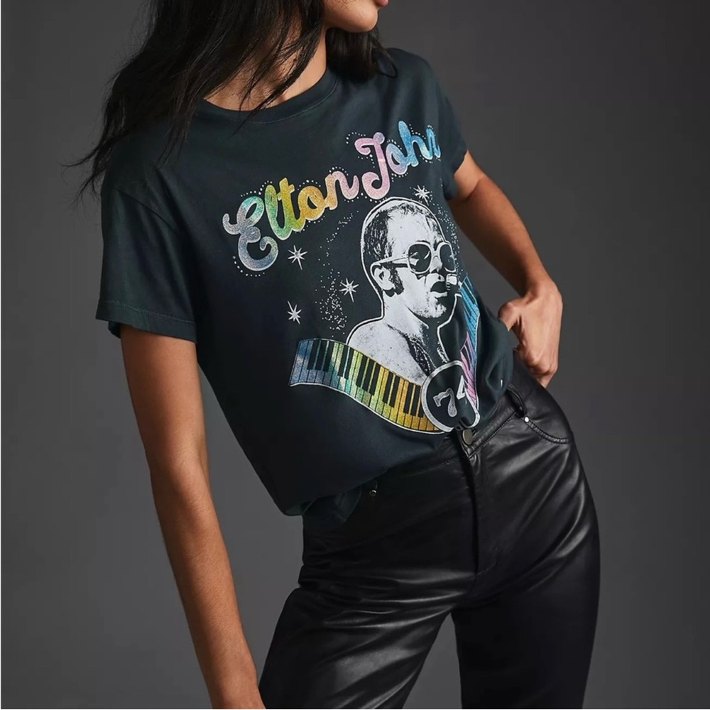 Anthropologie Daydreamer Letluv Elton John Glitter Graphic Tee Extra Small